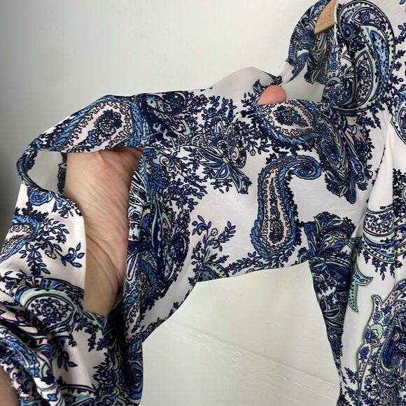 DR2 Shift Dress Paisley Print front tussles split sleeves size Medium - Picture 7 of 16